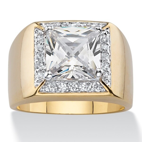 Shop 14k Yellow Goldplated Men's Cubic Zirconia Halo Ring - On Sale ...