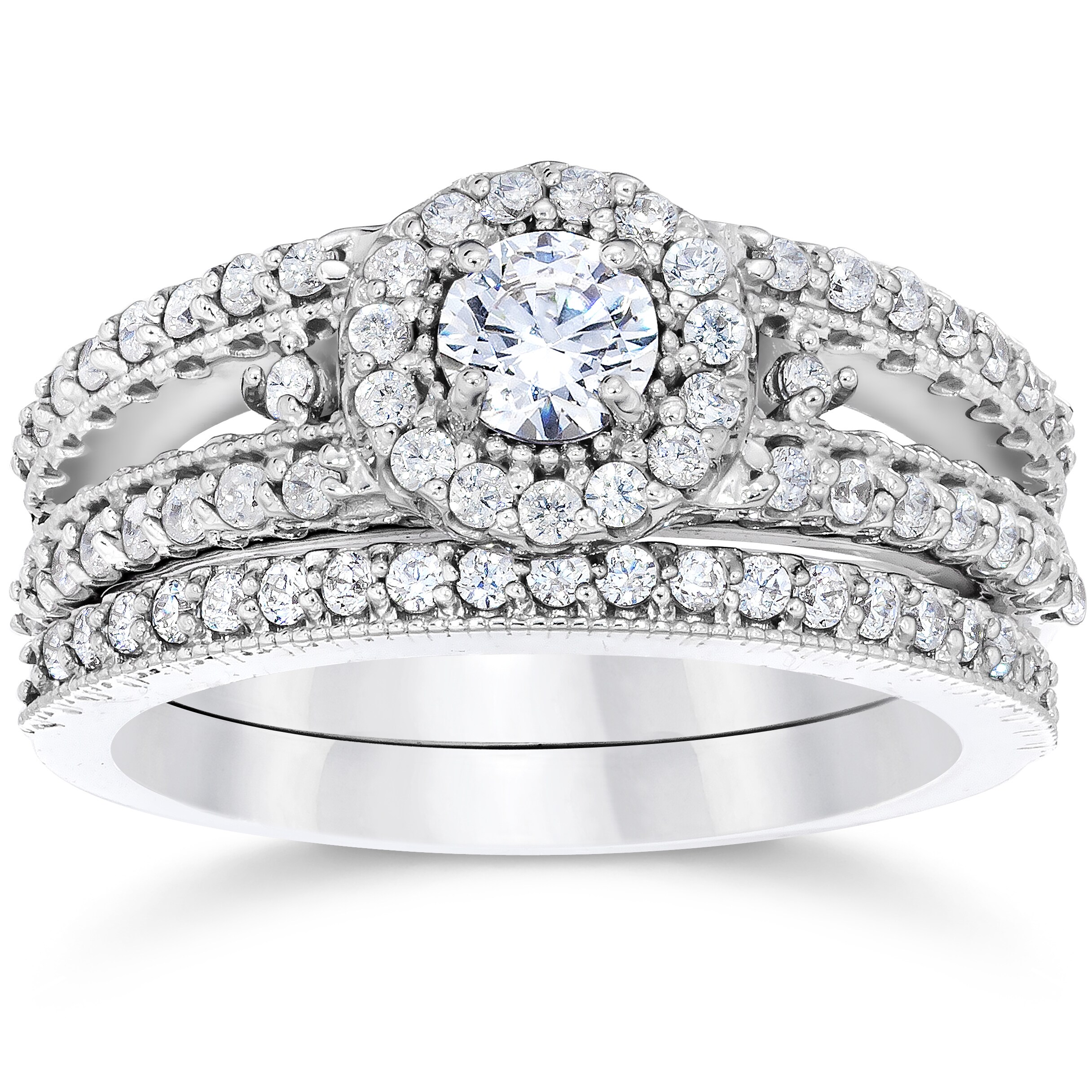 Shop 14K White Gold 1ct TDW Vintage Halo Diamond Engagement Wedding ...