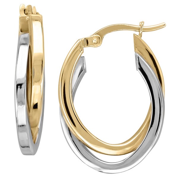 14k White and Yellow Gold Overlapping Hoop Earrings (As Is Item