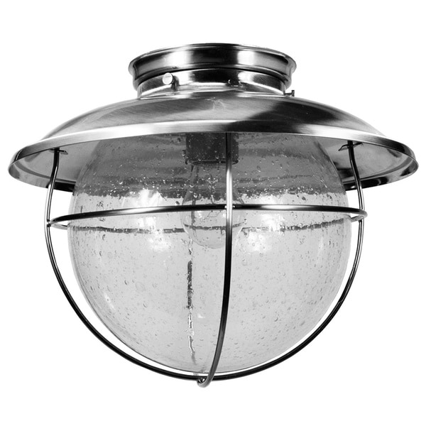 HomeSelects Coastal Stainless Steel Seeded Glass Exterior Ceiling Light