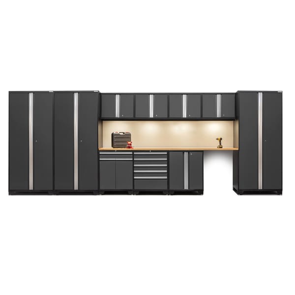 Newage Pro Series 12 Piece Steel Cabinet Set With Bamboo Newage Pro Series 12 Piece Steel Cabinet Set With Bamboo Worktops