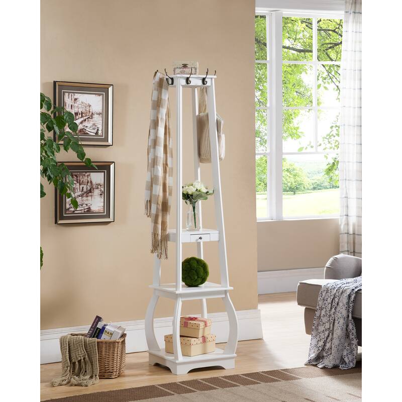 Coat Rack with Storage Shelves - White