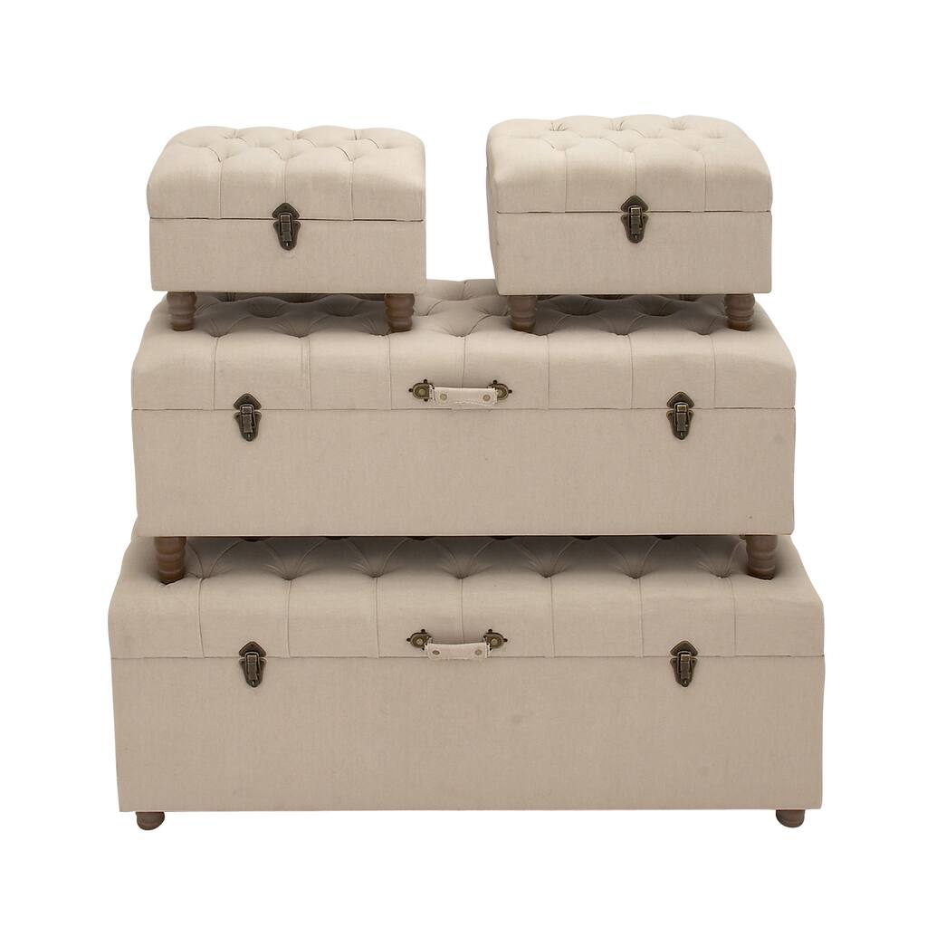 Contemporary Styled Wood Fabric Trunk (Set of 4)