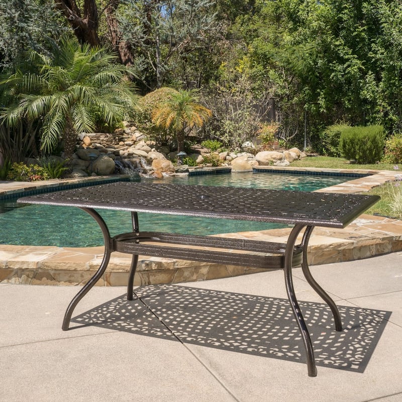 Hallandale Bronze Aluminum Outdoor Dining Table by Christopher Knight Home - 67.00" L x 37.50" W x 30.25" H