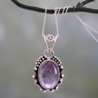 Handmade Sterling Silver 'Twilight Mist' Amethyst Necklace (India)