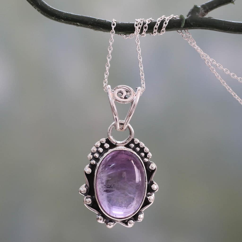 Handmade Sterling Silver 'Twilight Mist' Amethyst Necklace (India)