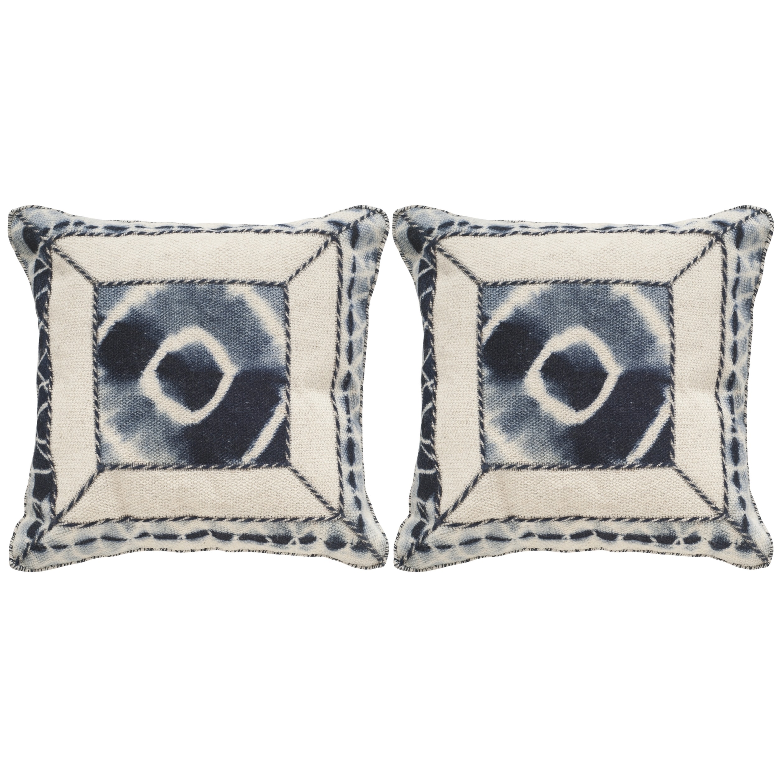 20 x 20 Set of 2 Safavieh Collection Dip-Dye Patch Medina Blue Throw Pillows