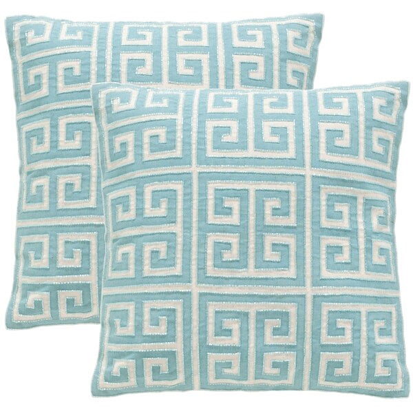 Safavieh Chy 18-inch Aqua Blue Decorative Throw Pillow (Set of 2)