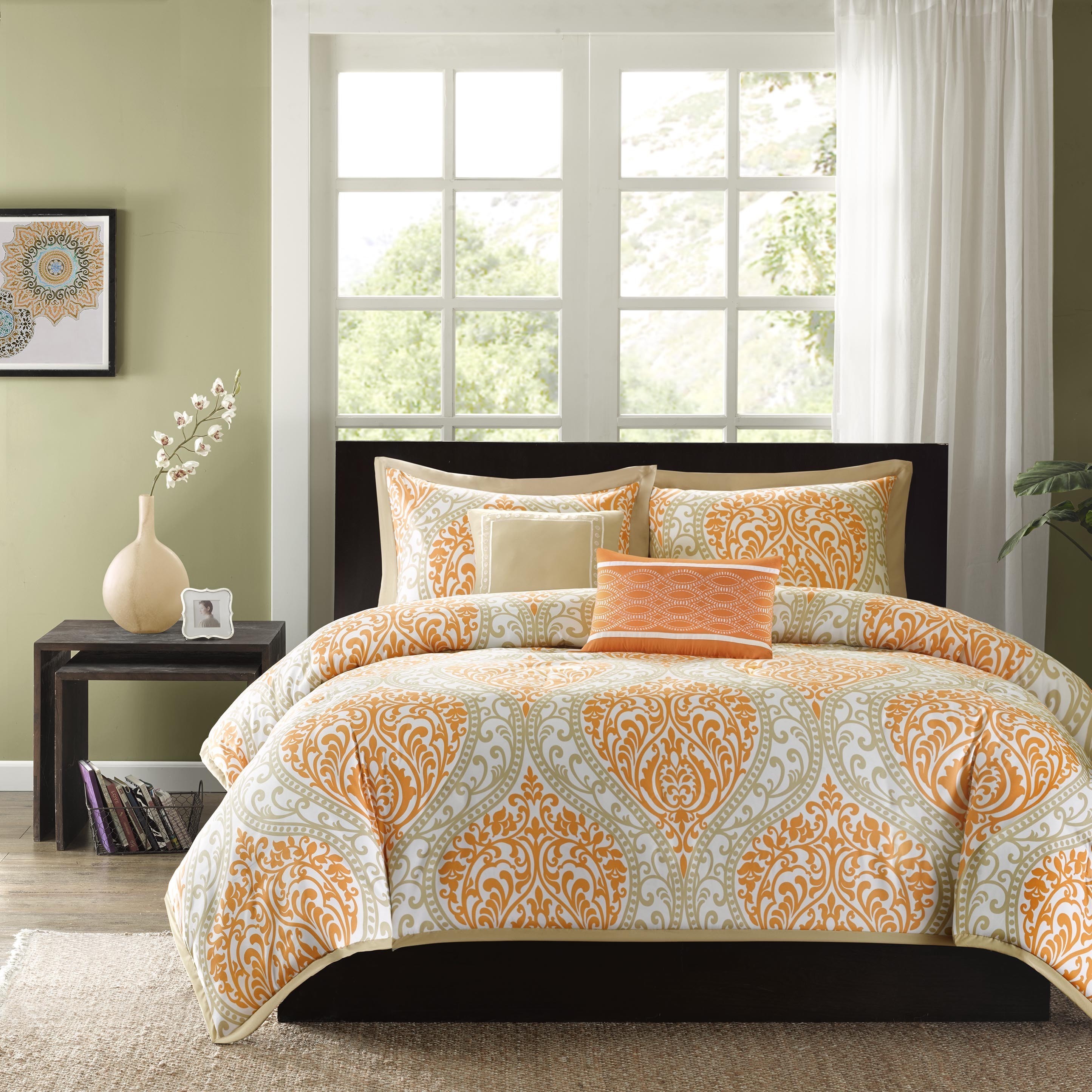 Sabrina 5-Piece Orange Full/Queen Comforter Set