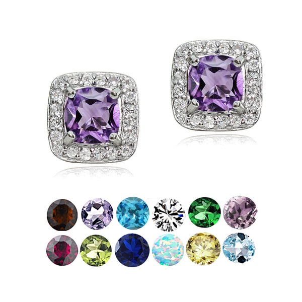 Glitzy Rocks Sterling Silver Gemstone Birthstone Cushion Cut Stud