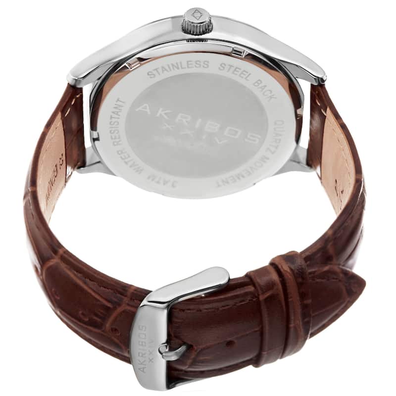 Akribos XXIV Men's Quartz Date Brown Leather Strap Watch - Blue