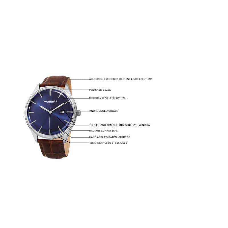 Akribos XXIV Men's Quartz Date Brown Leather Strap Watch - Blue