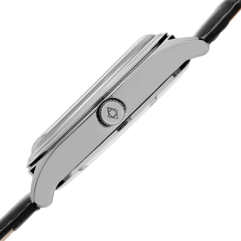 Akribos XXIV Men's Quartz Date Black Leather Strap Watch - silver