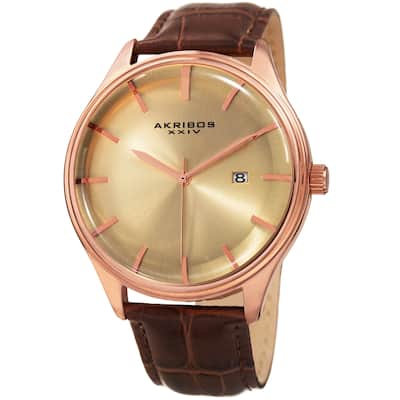 Akribos XXIV Men's Quartz Date Brown Leather Strap Watch