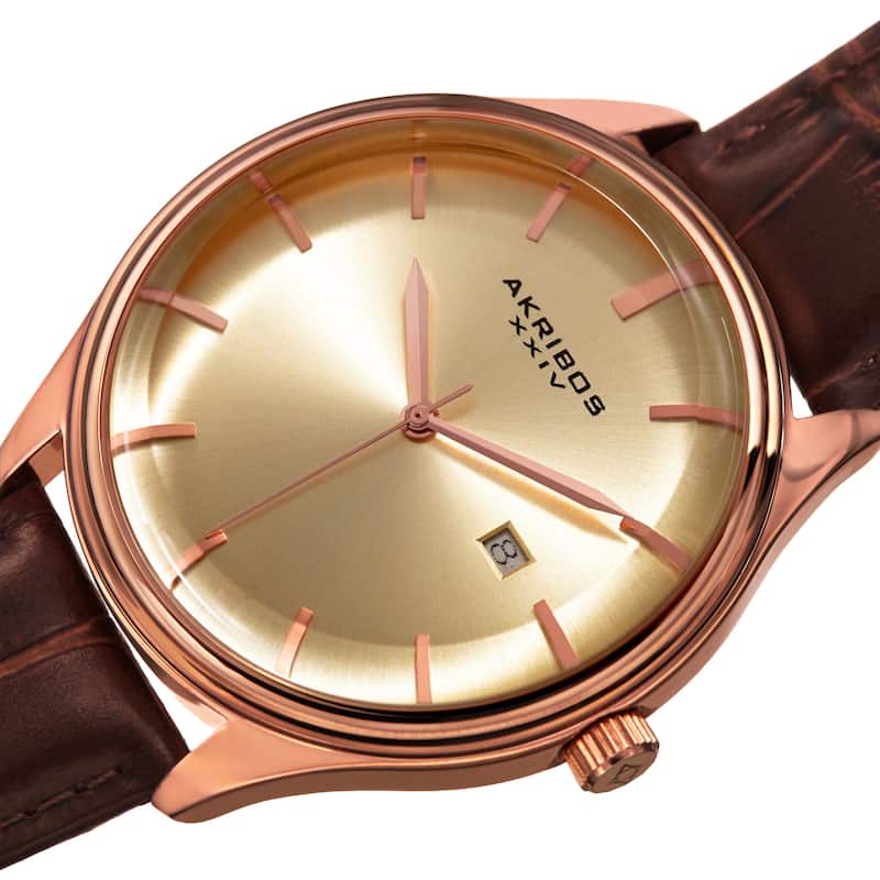 Akribos XXIV Men's Quartz Date Brown Leather Strap Watch