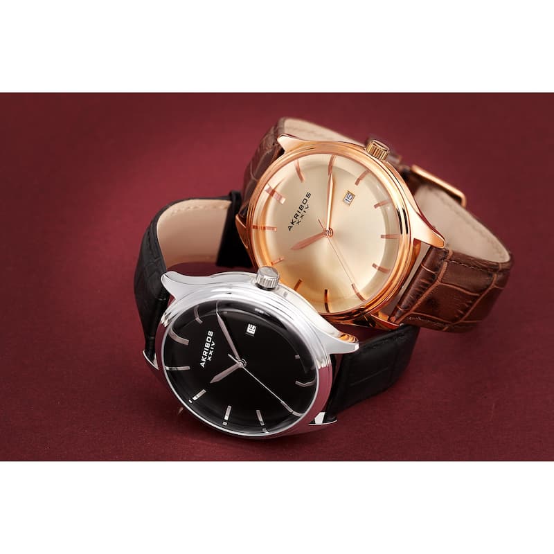 Akribos XXIV Men's Quartz Date Brown Leather Strap Watch