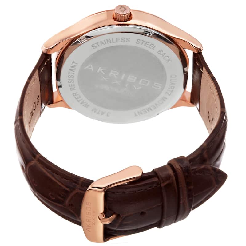 Akribos XXIV Men's Quartz Date Brown Leather Strap Watch