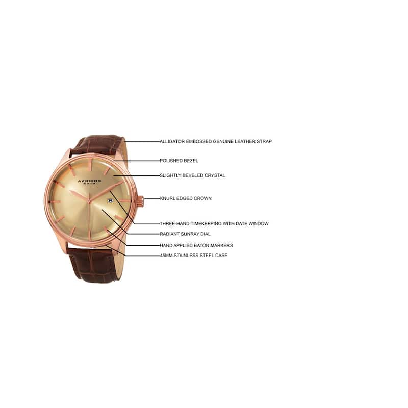 Akribos XXIV Men's Quartz Date Brown Leather Strap Watch