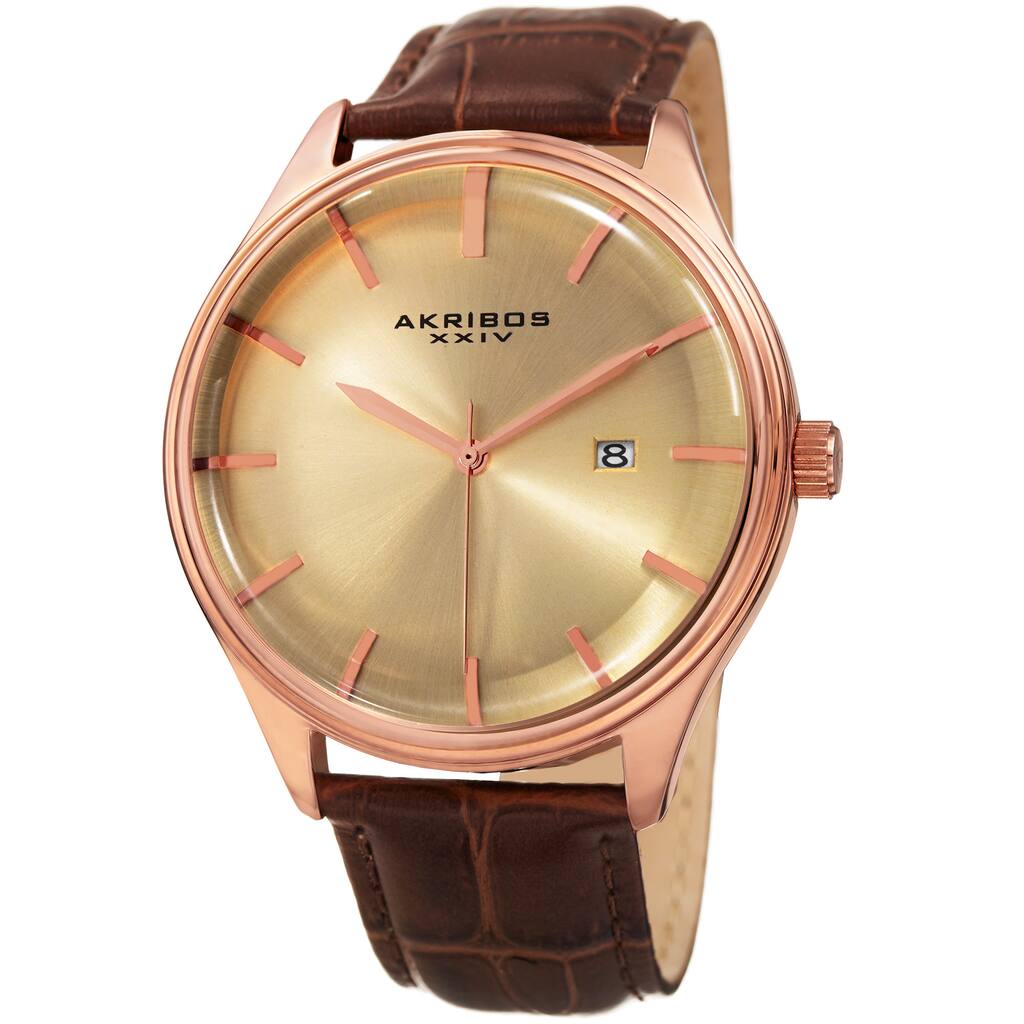 Akribos XXIV Men's Quartz Date Brown Leather Strap Watch