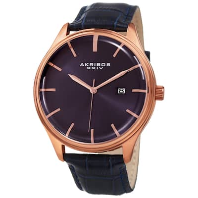Akribos XXIV Men's Quartz Date Blue Leather Strap Watch