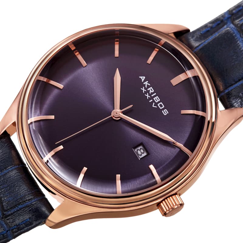 Akribos XXIV Men's Quartz Date Blue Leather Strap Watch