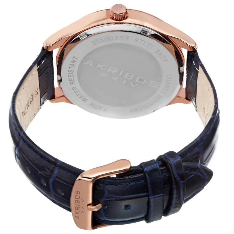Akribos XXIV Men's Quartz Date Blue Leather Strap Watch