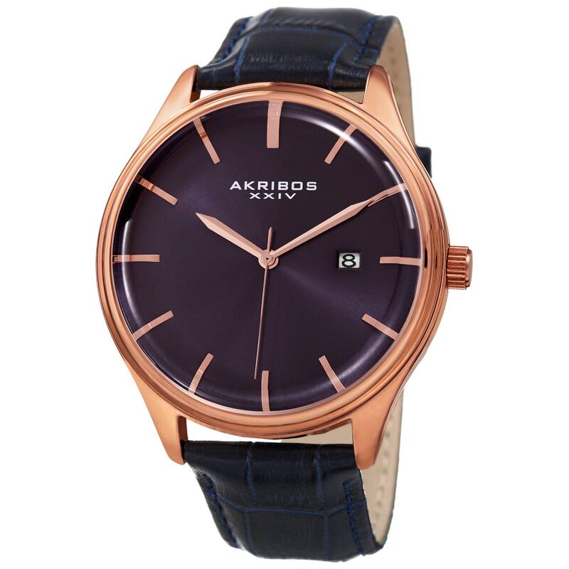 Akribos XXIV Men's Quartz Date Blue Leather Strap Watch