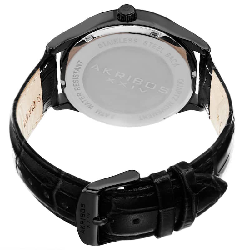 Akribos XXIV Men's Quartz Date Black Leather Strap Watch