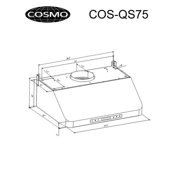 Cosmo 30inch Range Hood 900 CFM Ducted Under Stainless Steel