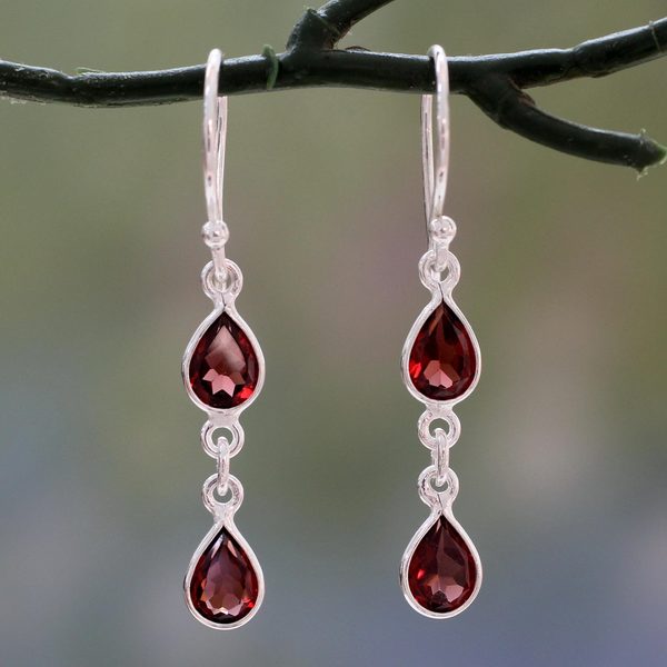 Handmade Sterling Silver Mystical Femme Garnet Earrings Handmade Sterling Silver X27 Mystical Femme Garnet Earrings India