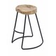 Wooden Saddle Seat Barstool with Metal Legs, Small, Brown and Black - Thumbnail 0