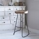 Wooden Saddle Seat Barstool with Metal Legs, Small, Brown and Black - Thumbnail 4