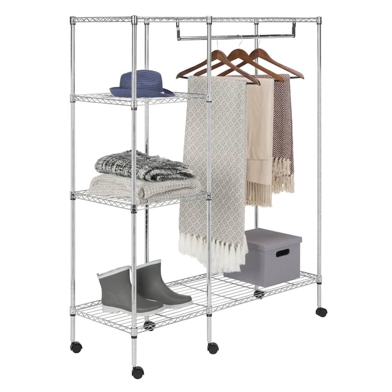 SAFAVIEH Storage Collection Betsy Chrome Wire Adjustable Garment Rack - 47.2" x 17.7" x 59.1"