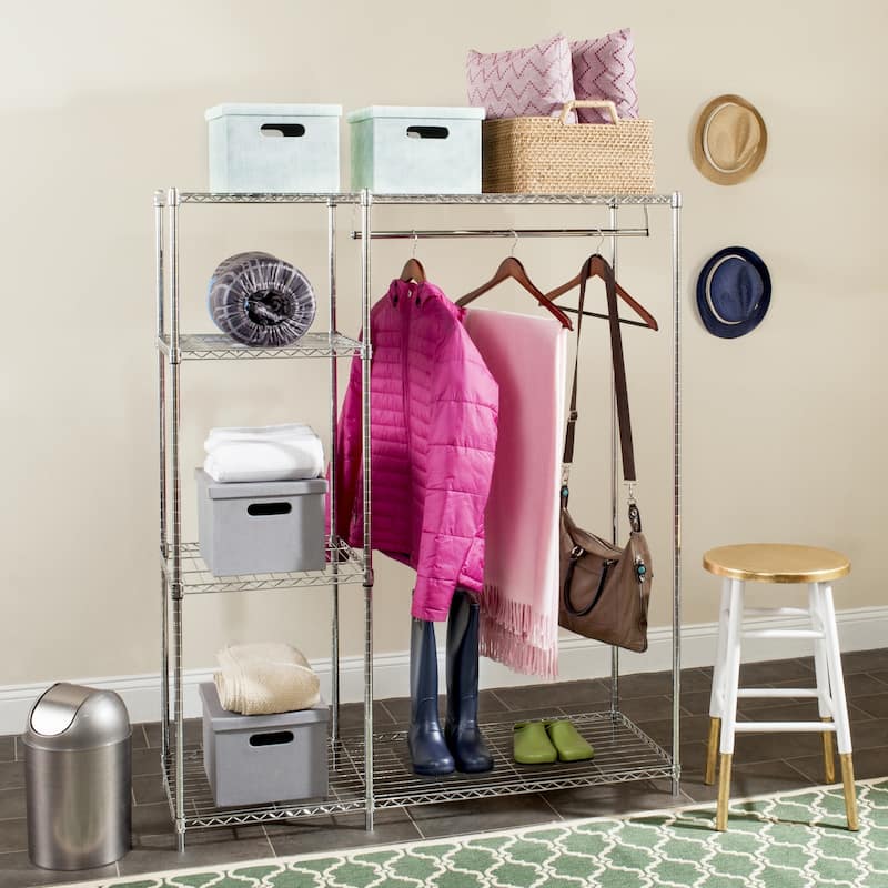 SAFAVIEH Storage Collection Betsy Chrome Wire Adjustable Garment Rack - 47.2" x 17.7" x 59.1"