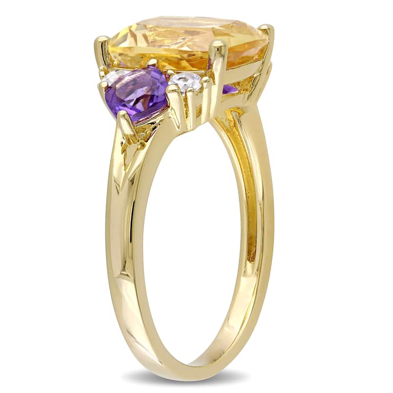 Miadora Yellow Plated Sterling Silver Cushion-cut Citrine African Amethyst and White Topaz Cocktail