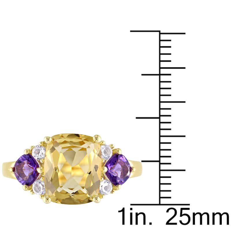 Miadora Yellow Plated Sterling Silver Cushion-cut Citrine African Amethyst and White Topaz Cocktail