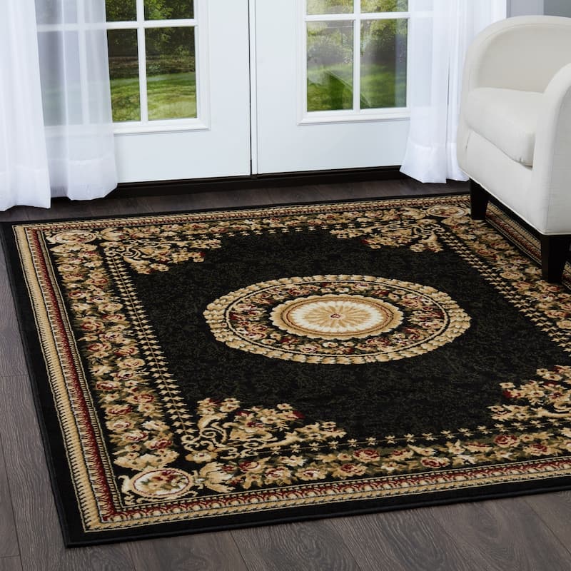 Home Dynamix Optimum Athens Traditional Border Area Rug - 7'10" Round - Black