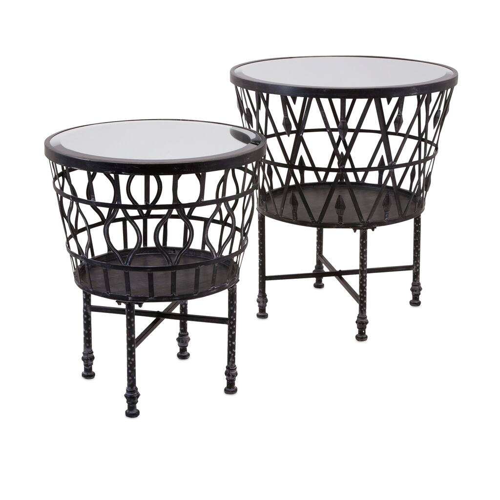 Zaria Drum Mirror Accent Tables (Set of 2)