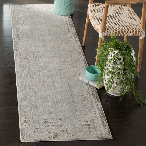 Safavieh Valencia Grey/ Multi Center Medallion Distressed Silky Polyester Rug - 2' 3 x 8'