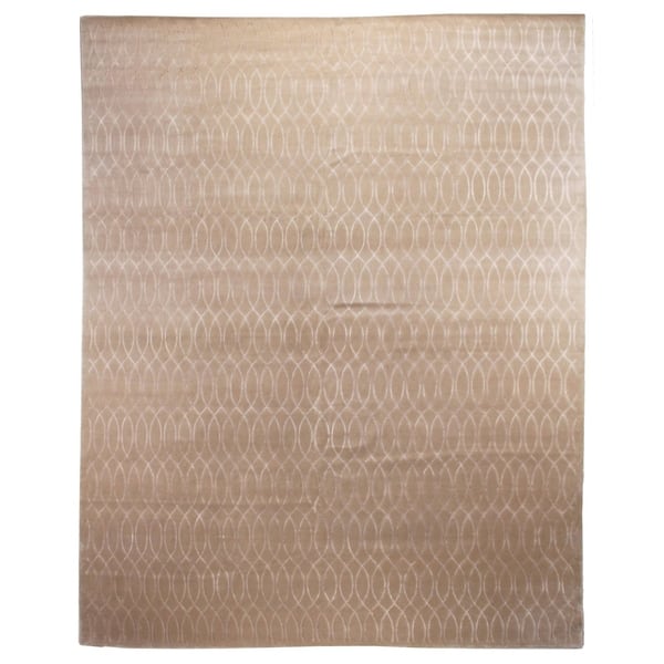 Exquisite Rugs Super Tibetan Ivory New Zealand Wool and Silk Rug (12' x 15') 12' x 15