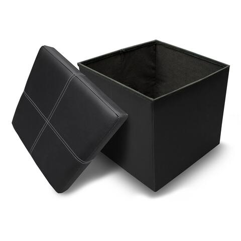 Black Memory Foam Folding Ottoman with Line Design By Crown Comfort