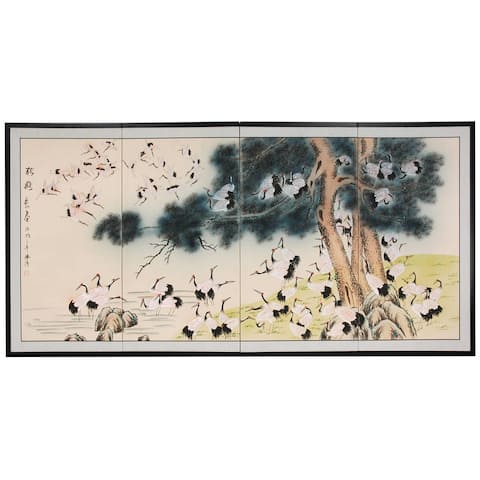 Handmade Silk Hundred Cranes Shoji Screen