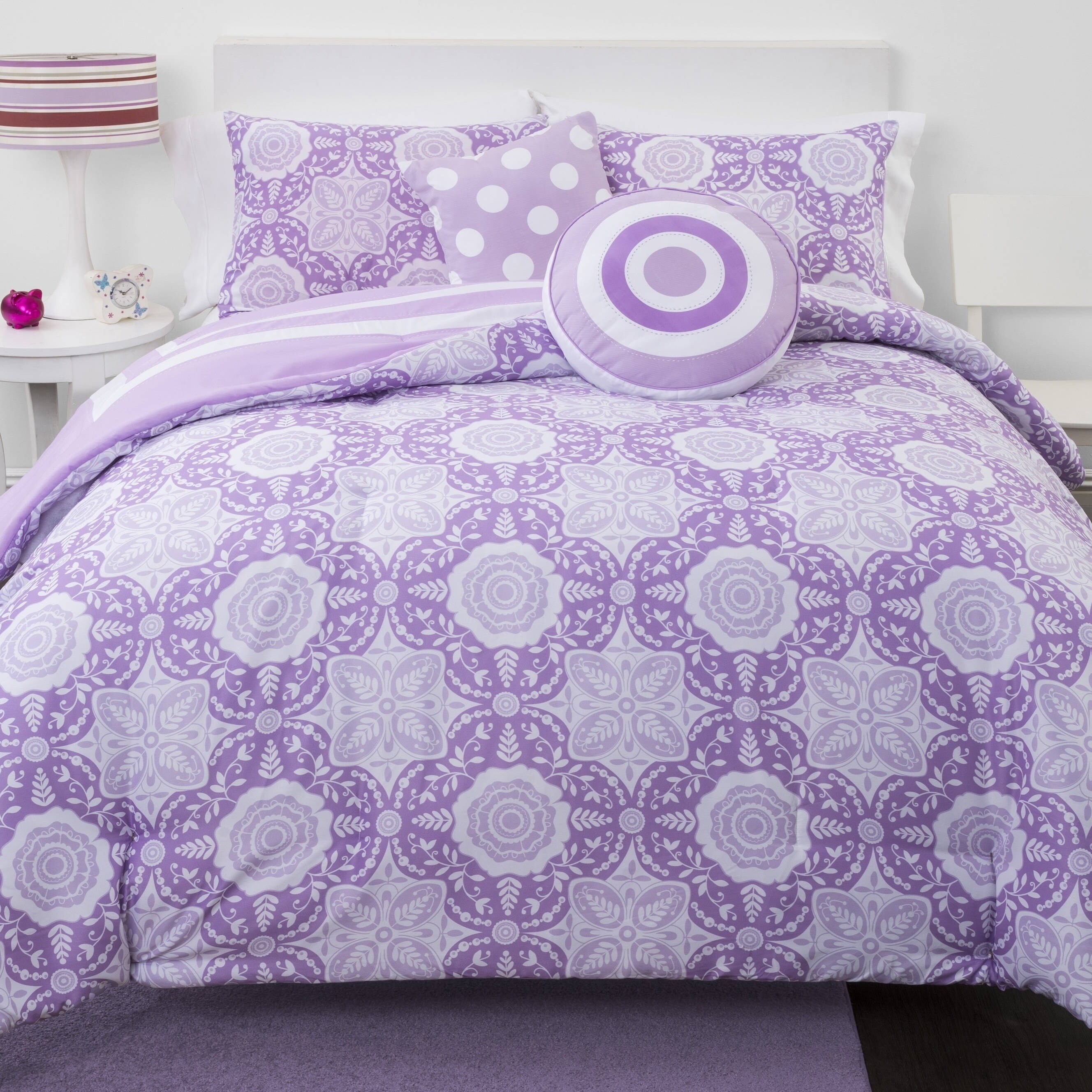Shop Lavender Medallion Reversible 5piece Comforter Set Free Shipping Today
