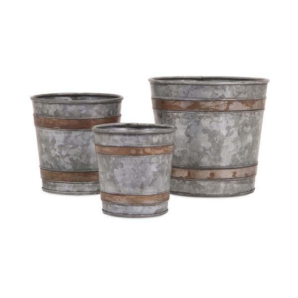 Becki Galvanized Pots (Set of 3) - Overstock - 11771334