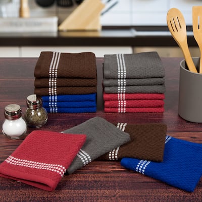 16-Piece Combed Cotton Dish Cloths Set - Popcorn Terry Weave Kitchen and Bathroom Towels by Windsor Home (Multicolor)