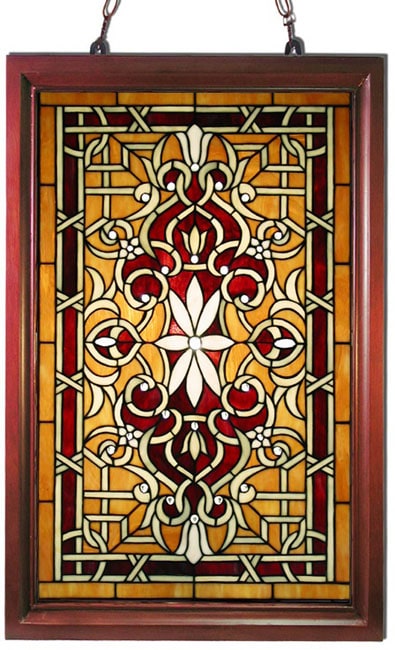 Tiffanystyle Wood Frame Stained Glass Window Panel  Free Shipping Today  Overstock.com  1017057