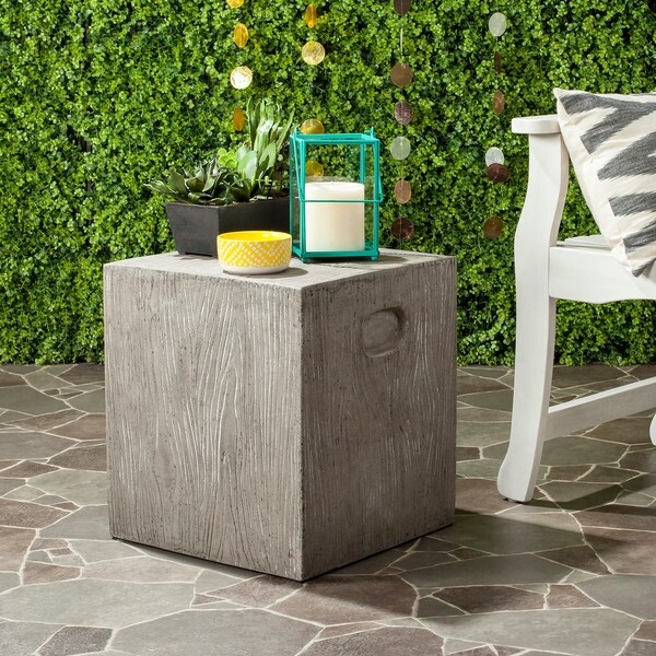 Safavieh Cube Concrete Indoor/ Outdoor Accent Table (Dark Grey) - 14.9"x14.9"x16.5"