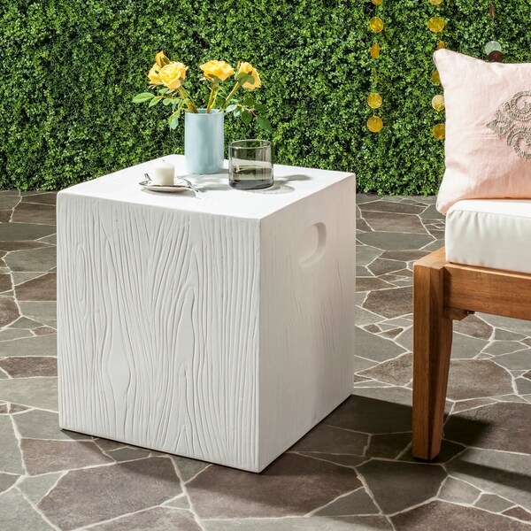 Safavieh Cube Concrete Indoor/ Outdoor Accent Table (Ivory) - 14.9" x 14.9" x 16.5"