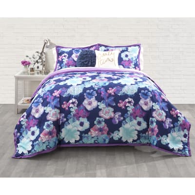 Seventeen Eden Floral Blue/ Purple 3-Piece Comforter Set