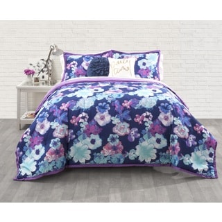 seventeen eden floral blue/ purple 3-piece comforter set - free seventeen eden floral blue/ purple 3-piece comforter set - free